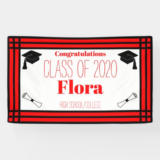 Red Black Geometric Graduation Party Spandoek (Horizontaal)