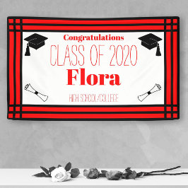 Red Black Geometric Graduation Party Spandoek