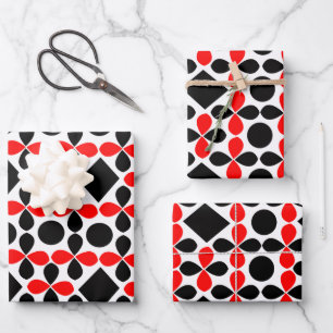 Red Black Geometric Modern Festive Inpakpapier Vel