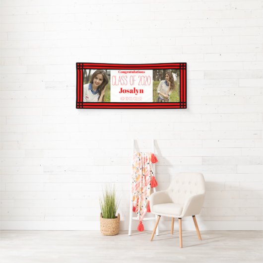 Red Black Geometric Two Photos Afstuderen Spandoek (Insitu)