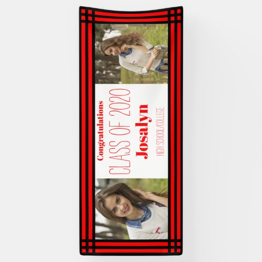 Red Black Geometric Two Photos Afstuderen Spandoek (Verticaal)