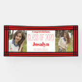 Red Black Geometric Two Photos Afstuderen Spandoek (Horizontaal)