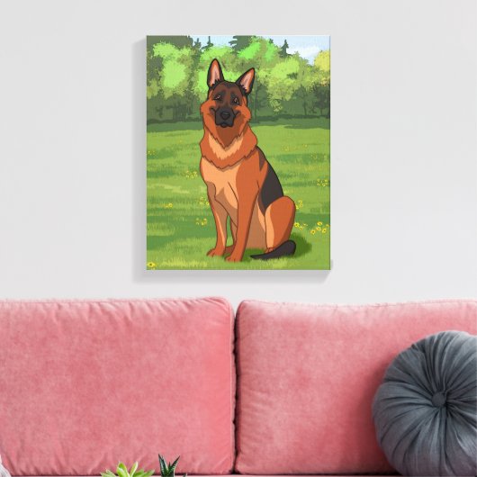 Red & Black German Shepherd GSD Canvas Afdruk (Insitu (Woonkamer))