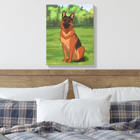 Red & Black German Shepherd GSD Canvas Afdruk (Insitu (Slaapkamer))