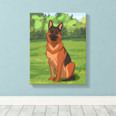 Red & Black German Shepherd GSD Canvas Afdruk (Insitu (Houten vloer))