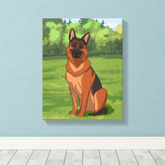 Red & Black German Shepherd GSD Canvas Afdruk (Insitu (Houten vloer))
