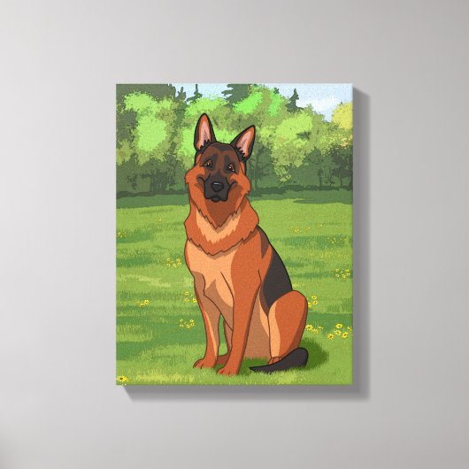 Red & Black German Shepherd GSD Canvas Afdruk (Voorkant)