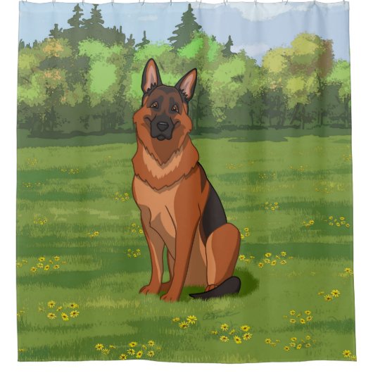 Red & Black German Shepherd GSD Douchegordijn (Voorkant)