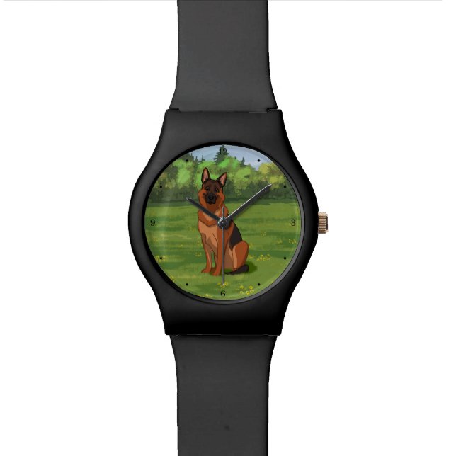 Red & Black German Shepherd GSD Horloge (Close Up)
