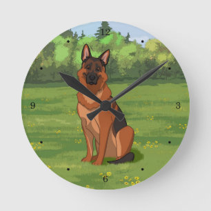 Red & Black German Shepherd GSD Ronde Klok