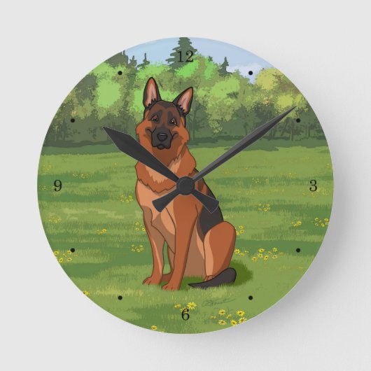 Red & Black German Shepherd GSD Ronde Klok (Voorkant)