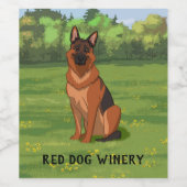 Red & Black German Shepherd GSD Wijn Etiket (Enkel label)