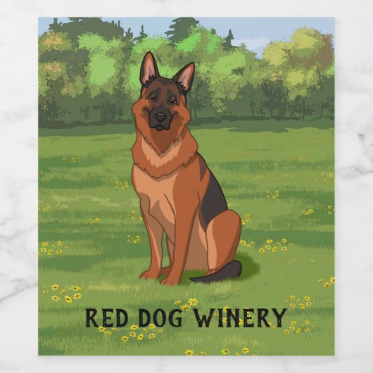 Red & Black German Shepherd GSD Wijn Etiket (Enkel label)