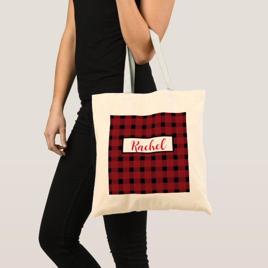 Red Black Gingham Persoonlijke Canvas tas (Voorkant (product))