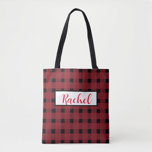 Red Black Gingham Persoonlijke Canvas tas (Voorkant)