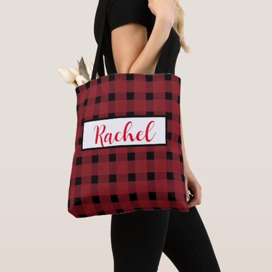 Red Black Gingham Persoonlijke Canvas tas (Dichtbij)