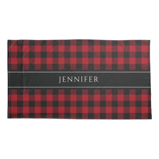 Red & Black Gingham Pset Farmhouse Pattern Pillow Kussensloop (Achterkant)