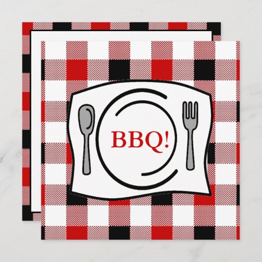 Red Black Gingham Tablecloth BBQ Kaart (Voorkant / Achterkant)