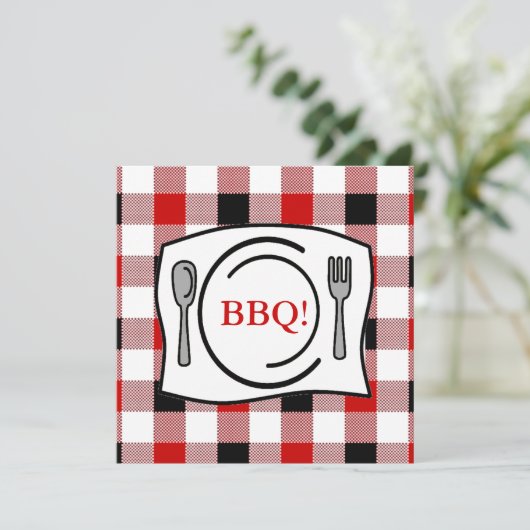 Red Black Gingham Tablecloth BBQ Kaart (Staand voorkant)