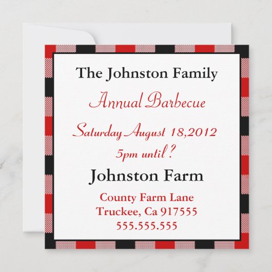 Red Black Gingham Tablecloth BBQ Kaart (Achterkant)