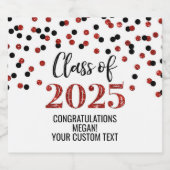 Red Black Glitter Klasse van 2025 Afstuderen Sparkling Wijnetiket (Enkel label)
