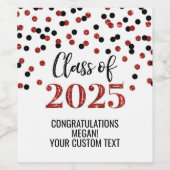 Red Black Glitter Klasse van 2025 Afstuderen Wijn Etiket (Enkel label)
