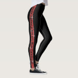 Red Black Glitter Stripe persoonlijk Leggings<br><div class="desc">Rode en zwarte Faux Glitter Stripe Persoonlijke Leggings met een brede verticale streep onderaan het been met aangepaste tekst in het midden die aan beide zijden kan verschillen. Pas aan met een teammotto, mascot, lievelingscitaat, vers, inspirerend mantra, teamnaam, of voeg jouw naam op herhaling onderaan elke been toe! Geweldig voor...</div>