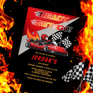 Red Black Go Kart Racing Uitnodiging voor verjaa