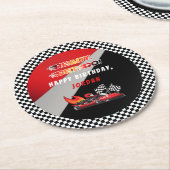 Red | Black Go Kart Racing Verjaardag Ronde Kartonnen Onderzetter (Gebogen)