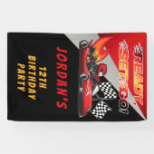 Red | Black Go Kart Racing Verjaardag Spandoek (Horizontaal)