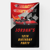 Red | Black Go Kart Racing Verjaardag Spandoek (Verticaal)