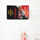 Red | Black Go Kart Racing Verjaardag Spandoek (Insitu)