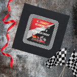 Red | Black Go Kart Racing Verjaardag Vierkante Sticker<br><div class="desc">Race verder om een verjaardag te vieren met een go kart-thema. Dit verjaardagsfeestontwerp heeft een rode en zwarte go kart met een rode helmaandrijving en vlammen die uit de achterkant van de go kart schieten. De woorden "Ready, Set, Go!" worden ook in een vlamgetint verloop gebruikt. Een paar geruite vlaggen...</div>