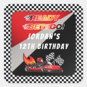 Red | Black Go Kart Racing Verjaardag Vierkante Sticker (Voorkant)