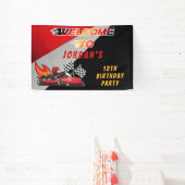 Red | Black Go Kart Racing Verjaardagsfeestje Welk Spandoek (Insitu)