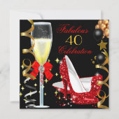 Red Black Gold 40 & Fabulous 40th Birthday Party 2 Kaart (Voorkant)