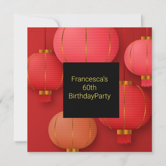 Red Black Gold 60th Birthday Party Kaart (Achterkant)