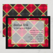 Red Black Gold Birthday Party Invitation Kaart (Voorkant / Achterkant)