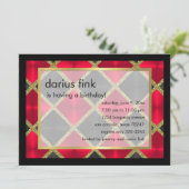 Red Black Gold Birthday Party Invitation Kaart (Staand voorkant)