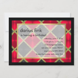 Red Black Gold Birthday Party Invitation Kaart