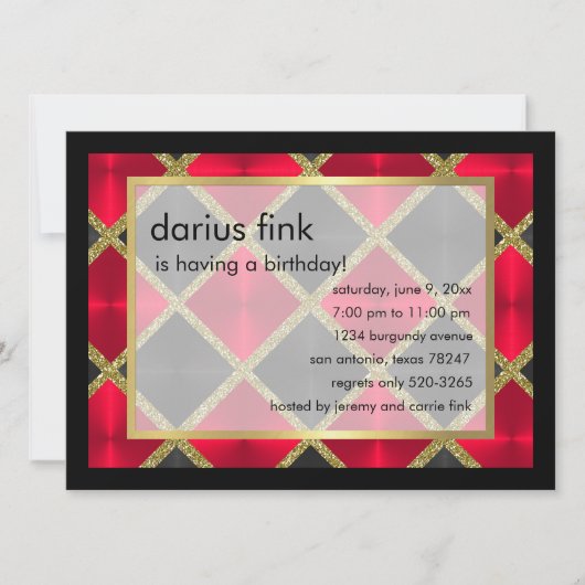 Red Black Gold Birthday Party Invitation Kaart (Voorkant)