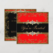 Red Black Gold Black Stropdas Party Kaart (Voorkant / Achterkant)