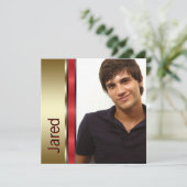 Red Black Gold Boys Afstudeeraankondigingen Kaart (Staand voorkant)