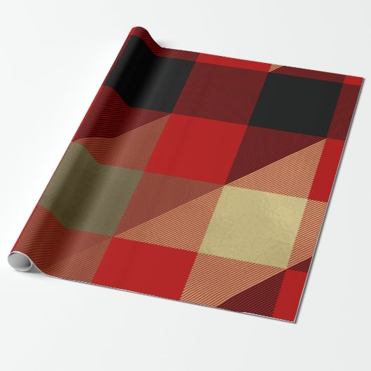 Red Black Gold Buffalo Pset Rustic Holiday Cadeaupapier (Uitgerold)