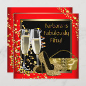 Red Black Gold Champagne 50ste verjaardagsfeest Kaart (Voorkant / Achterkant)