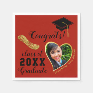 Red Black Gold Class of 2023 Photo Afstuderen Servet