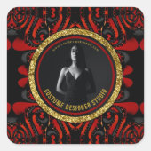 Red Black + Gold Dark Artistry Business Promo Self Vierkante Sticker (Voorkant)