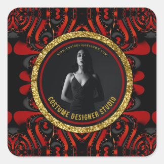 Red Black + Gold Dark Artistry Business Promo Self Vierkante Sticker