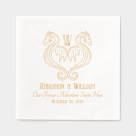 Red Black Gold Dragon Monogram Fantasy Wedding Folie Servetten