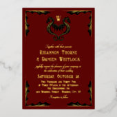 Red Black Gold Dragon Monogram Fantasy Wedding Folie Uitnodiging (Voorkant)